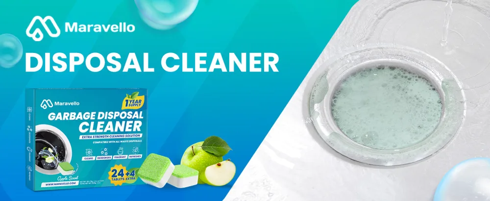 Maravello Garbage Disposal Cleaner and Deodorizer 28 Tablets Sink Foaming Garbage Disposer Freshener - Kitchen Drain Cleaning Pods with Apple Fresh Formula - 1 Year Supply - DISPOSAL CLEANER