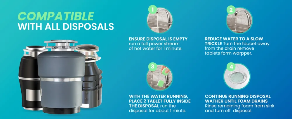 Maravello Garbage Disposal Cleaner and Deodorizer 28 Tablets Sink Foaming Garbage Disposer Freshener - Kitchen Drain Cleaning Pods with Apple Fresh Formula - 1 Year Supply - DISPOSAL CLEANER TABLETS