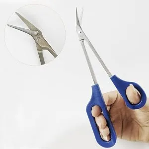 Long Handled Toenail Scissors & Easy Reach Long Handle Clippers for Thick Toe Nail with Glass Nail File Blue - long reach tolenail clippers