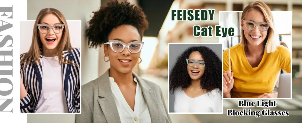 FEISEDY Diamond Blue Light Blocking Glasses Cat Eye Rhinestone Women Oversized Anti Eyestrain Computer Glasses Frame B2358 Flower Diamond 51 Millimeters - bling frame glasses
