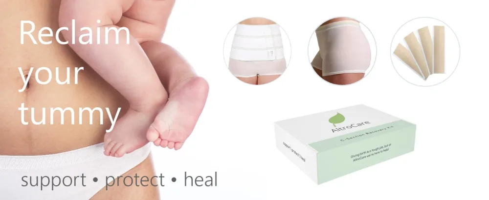 Postpartum C-Section Recovery Kit with postpartum essentials: abdominal belly band disposable underwear and silicone scar sheets. (L/XL) - C-Section Recovery Kit