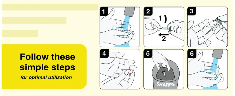 Prolance Safety Lancet High Flow 18 Gauge 1.8mm Top Button Activated for Controlled Blood Testing Sterile Single-Use 200ct Box Yellow 18 Gauge - how to use