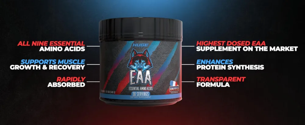 Huge EAA Supplement Highest Dosed Essential Amino Acids Powder 12.85g EAAs & 8g BCAAs Per Serving Maximize Muscle Growth Recovery & Performance (Bomb Popsicle 17.73 Oz.) - highest dosed eaa supplement on the market