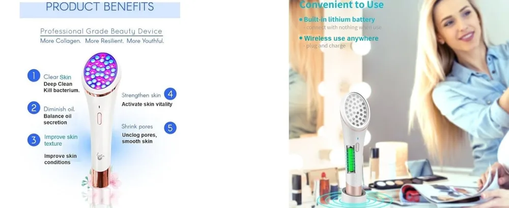 Lyte Wireless 2.0 Duo Red & Blue LED Light Therapy for Face Includes Hyaluronic Serum Automatic Red and Blue LED Light Therapy Wrinkle Reduction Device White - wireless