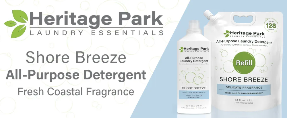 Heritage Park All-Purpose Shore Breeze Lightly Scented pH-Neutral Laundry Detergent - Stain-Fighting Enzymes Ultra Concentrated (64 fl oz Refill Pouch) - green laundry detergent elements pods delicate wash performance earth fast grease oz baby lavender