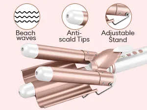 CkeyiN 3-in-1 Interchangeable Curling Wand Set: Ceramic Crimper Straightener and Waver for All Hair Types with PTC Fast Heating - 3 barrel curling iron