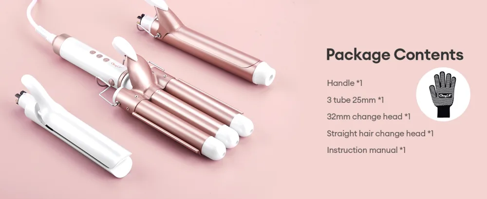 CkeyiN 3-in-1 Interchangeable Curling Wand Set: Ceramic Crimper Straightener and Waver for All Hair Types with PTC Fast Heating - hair styling tools