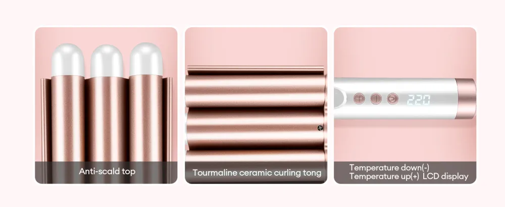 CkeyiN 3-in-1 Interchangeable Curling Wand Set: Ceramic Crimper Straightener and Waver for All Hair Types with PTC Fast Heating - hair tools