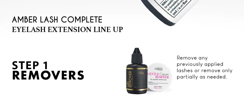 Amber Lash Safe Glue Super Sensitive Eyelash Extension Glue for Professionals MMA Free 2 Second Dry 8 Weeks Retension 5 ml / 0.17 floz - step1 removers
