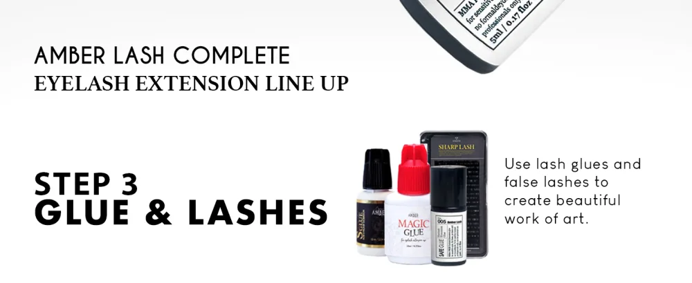 Amber Lash Safe Glue Super Sensitive Eyelash Extension Glue for Professionals MMA Free 2 Second Dry 8 Weeks Retension 5 ml / 0.17 floz - STEP3 GLUE