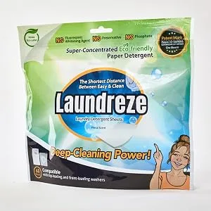 Biodegradable Laundry Detergent Sheet | No Harmful Chemicals Added Plastic-Free | Earth-Friendly Nanotechnology (40 sheets) - LAUNDREZE 60 SHEETS