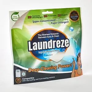 Biodegradable Laundry Detergent Sheet | No Harmful Chemicals Added Plastic-Free| Earth-Friendly Nanotechnology 20 - LAUNDREZE 20 LOADS
