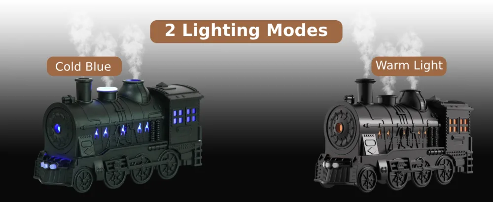 Essential Oil Diffuser for Home 300ml Train Shape Aromatherapy Diffuser with Remote Control 2 Lighting Modes for Office Desktop Decor (US Plug) - product information 2