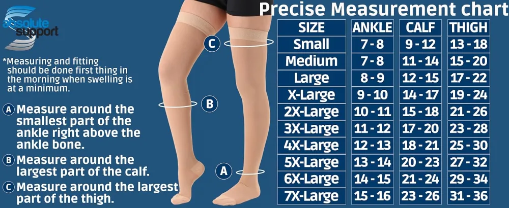 ABSOLUTE SUPPORT Compression Stockings 20-30 Mmhg for Men and Women 20-30mmHg 5X-Large Black - Unisex Thigh High Compression Socks 20-30 mmHg with Silicone Border