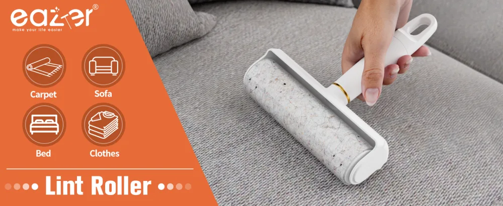 eazer 10" Large Lint Rollers for Carpet Large Lint Roller for Pet Hair Extra Sticky with 54" Pole 320 Sheets Multi-Purpose Lint Remover for Cleaning Sofa Clothe Carpet - Additional Mini Roller. 2 Roller + 4 Refills(Large & Small) - NNT-A-DT