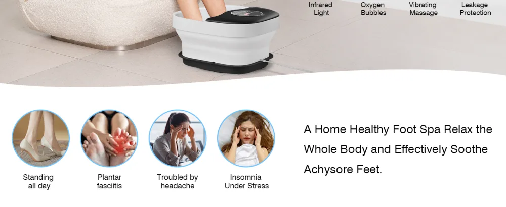Foot Spa Massager with Heat Bubbles Large Touch Screen Collapsible Foot Bath with Massage Rollers Temperature Control Foot Soaking Tub Pedicure Foot spa for Stress Relief - Foot Spa Massager