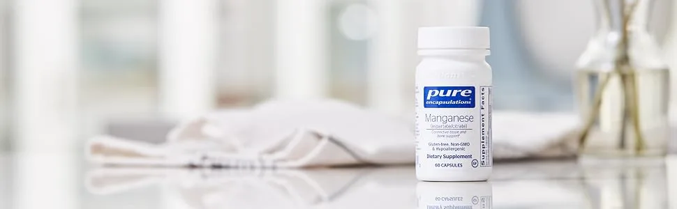 Pure Encapsulations - Manganese (Aspartate/Citrate) - Hypoallergenic Trace Mineral Supplement for Connective Tissue and Bones - 60 Capsules Standard Packaging - Manganese (Aspartate/Citrate)