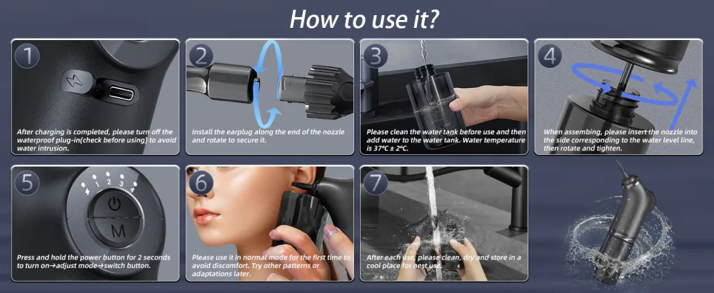 Electric Ear Wax Removal -Water Powered Ear Washer for Humans with 9 Reusable Replacement Tips Safe & Effective Ear Wax Removal kit USB Rechargeable Triple Jet Stream 4 Pressure Modes - Ear Wax Removal