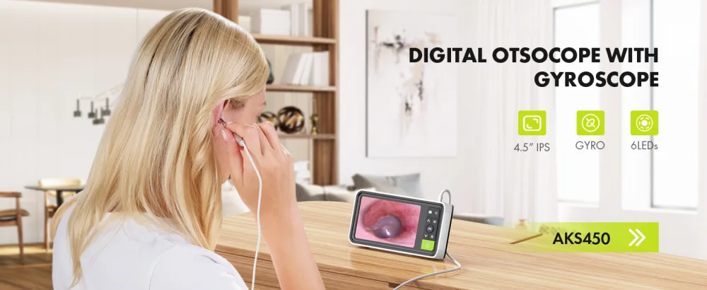 Anykit 3.9 mm Visual Digital Otoscope with 6 LED Lights and Earwax Removal Tool for Adults & Children Compatible with iPhone & Android - digital otoscope with screen