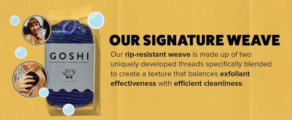 GOSHI Exfoliating Shower Sponge - Rip-Resistant Rapid-Drying Exfoliating Bath Sponge for All Skin Types - Indigo Blue - Made in Japan - Goshi Sponge