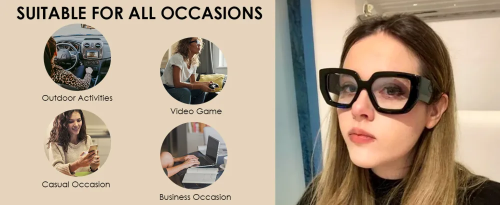 FEISEDY Blue Light Glasses for Women Oversized Square Thick Frame Computer Eyeglass Anti Eyestrain B4129 Red - 412903