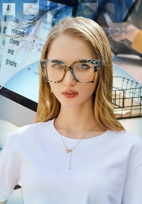 FEISEDY Women Oversized Square Blue Light Blocking Glasses Anti Eyestrain Cat Eye Fashion Eyewear B2956 Floral 55 Millimeters - product information 9