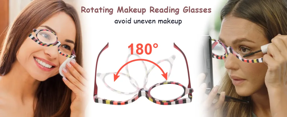 Magnifying Make up Eyeglasses Single Lens Rotating Makeup Reading Glasses for Women (+3.00) - make up glasses flip down