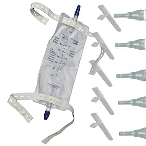 Complete Kit Urinary 5 Days 5 Condom Catheters External Self-Sea + Leg Bag 750ml + Straps (Medium 25 mm 1 Inches) - Complete Kit Urinary 5 Days 5 Condom Catheters External Self-Sea + Leg Bag 750ml + Straps