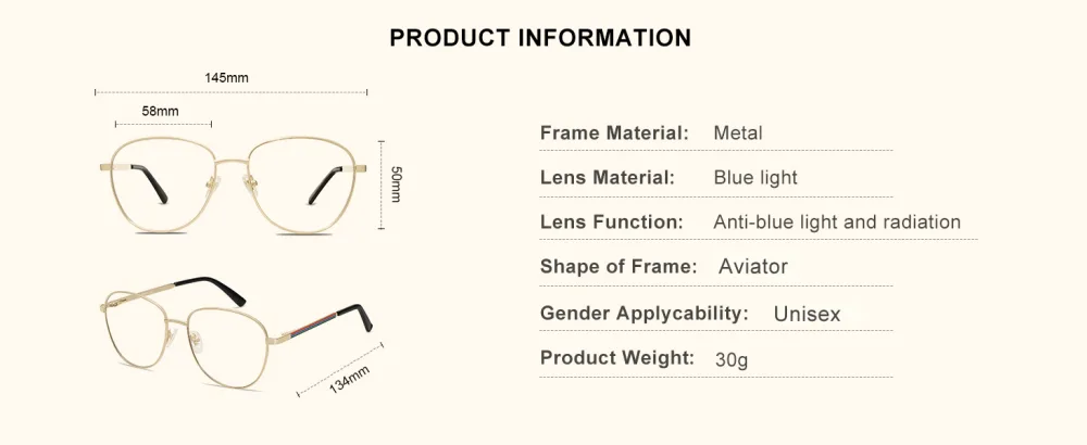 SOJOS Oversized Aviator Blue Light Blocking Glasses for Women Men Metal Frame Clear Lens Eyeglasses SJ5098 Gold - 5098