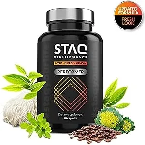 STAQ Performer Premium Brain Supplement for Focus Energy Memory 90 Veg. Capsules - No Fillers & Harmful Ingredients Peak Performance - Recommended by Professionals Students Doctors & Active 60+ - product information 4