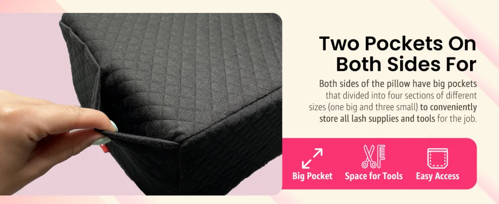 Pillow for Eyelash Extensions - Curved Memory Foam Lash Bed Pillow with Neck and Back Support Perfect Pillow for Eyelash Extensions Two Pockets for Tools On The Sides of Pillow (White) - facial estheticians and memory clients white artist cama room bef salon mattress supplies lashistas
