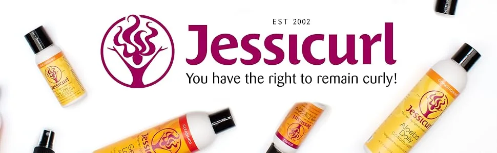 Jessicurl Clarifying Shampoo 8 Fl Oz No Fragrance Added A Routine Reset for Wavy Curly and Coily Hair - Jessicurl logo surrounded by bottles of hair product