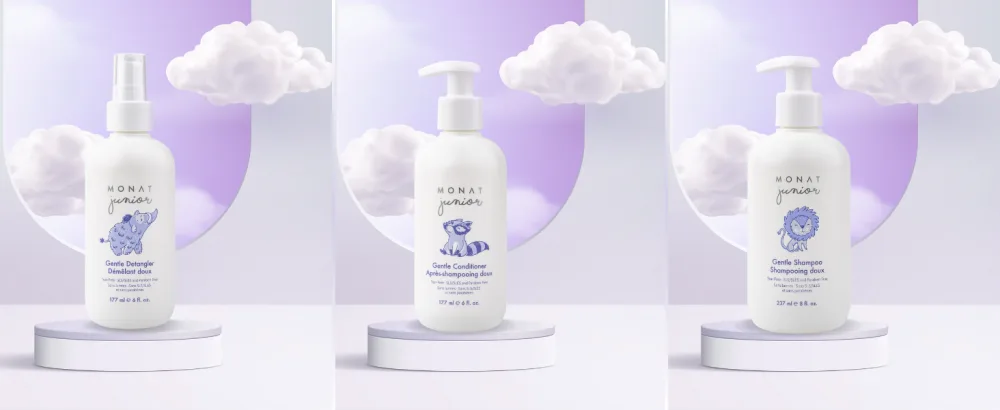 MONAT Junior Gentle 3-in-1 Hair Care System - Shampoo Conditioner Detangler for Children (8 fl. oz./6 fl. oz.) - Junior Hair Care System