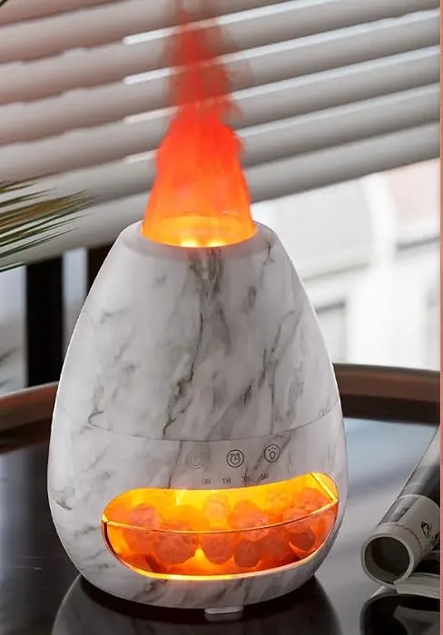 Essential Oil Flame Diffusers & humidifiers 7color modess imulation Flame Light humidifiers Aromatherapy Diffuser Timer Automatic Shutdown of waterless 150ml Capacity (White Aroma Diffuser) - Aromatherapy Diffuser & Essential Oil Diffuser