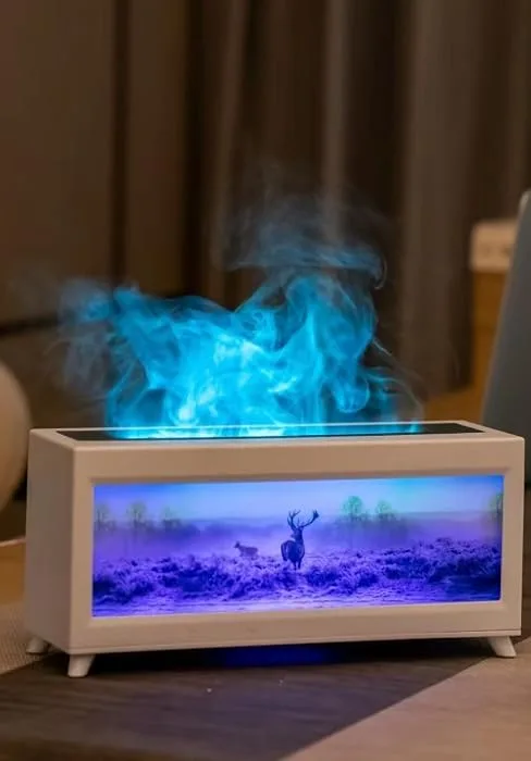 Essential Oil Flame Diffusers & humidifiers 7color modess imulation Flame Light humidifiers Aromatherapy Diffuser Timer Automatic Shutdown of waterless 150ml Capacity (White Aroma Diffuser) - Room Direct Sale Fire Flame Humidifier Aromas Diffuser Air Essential Oil Ultrasonic Humidifier