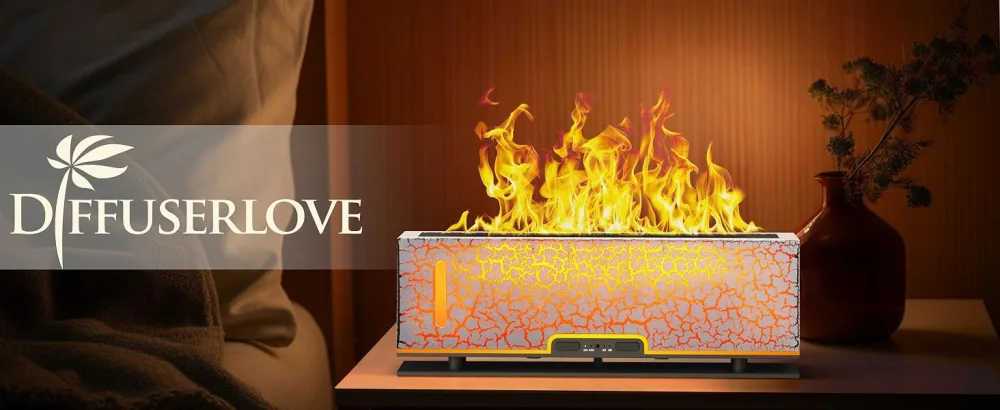 Diffuserlove Flame Diffuser Humidifier Essential Oil Diffusers 200ml Desk Aroma Diffusers for Home Office Cool Fire Air Diffuser White Crack - flame diffuser