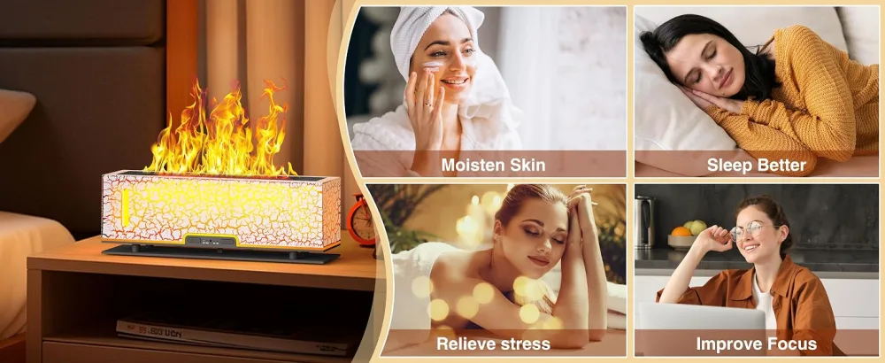 Diffuserlove Flame Diffuser Humidifier Essential Oil Diffusers 200ml Desk Aroma Diffusers for Home Office Cool Fire Air Diffuser White Crack - flame diffuser