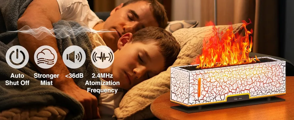 Diffuserlove Flame Diffuser Humidifier Essential Oil Diffusers 200ml Desk Aroma Diffusers for Home Office Cool Fire Air Diffuser White Crack - flame diffuser