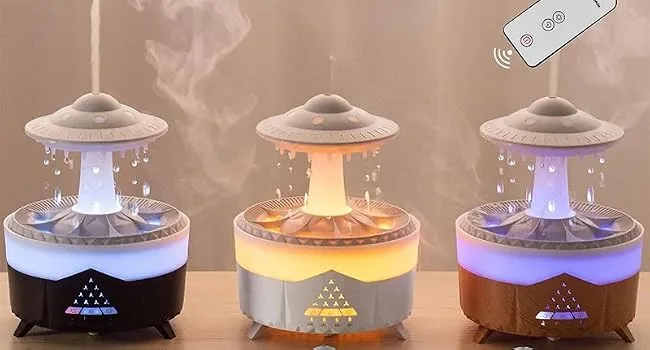 Rain Cloud Humidifier Oil Diffuser Water drip Aromatherapy Oil Diffuser & Zen Raining Cloud Night Light & Rain Drop Cloud Humidifier Mushroom Diffuser Relaxing Water Drop Sound for Bedside Sleeping - Aromatherapy Aroma Essential Oil Diffuser