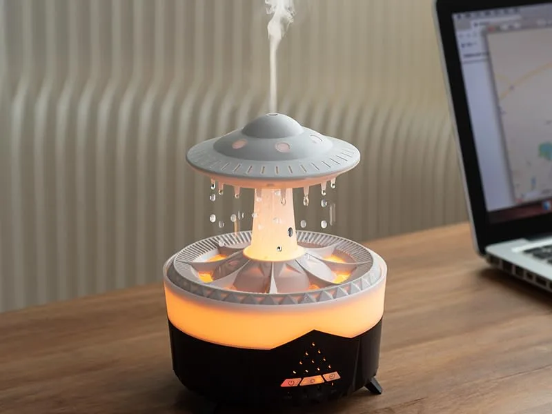 Rain Cloud Humidifier Oil Diffuser Water drip Aromatherapy Oil Diffuser & Zen Raining Cloud Night Light & Rain Drop Cloud Humidifier Mushroom Diffuser Relaxing Water Drop Sound for Bedside Sleeping - Rain Cloud Humidifier