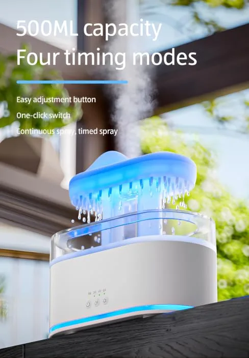 Top Spray 500ml Raindrop Diffusers Aromatherapy Essential Oil Diffuser Micro Humidifier Top Fill Humidifiers 7 Colors Night Light Bedside Sleeping Relaxing Mood (ZenDrops Relax Diffusers) - raindrop cloud humidifier