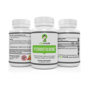 Pterostilbene 150mg Capsules by VitaMonk - No Artificial Fillers - Soy Free Trans-Pterostilbene Supplement which Promotes Healthy Aging and Longevity - 60 Veggie-Caps - Improved Resveratrol - Ptero 150