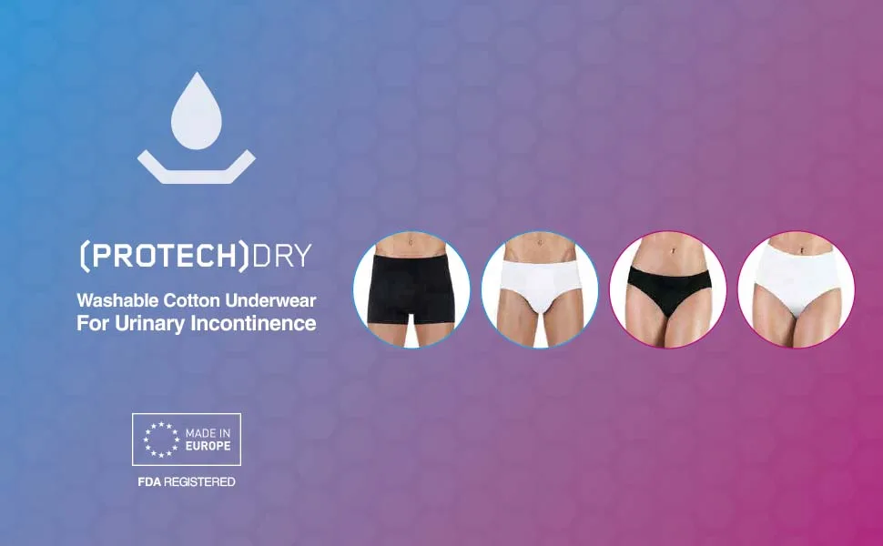 PROTECHDRY - Washable Urinary Incontinence Cotton Boxer Brief Underwear for Men with Front Absorbent Area, Black Large Large (Pack of 1) Black - 4 styles