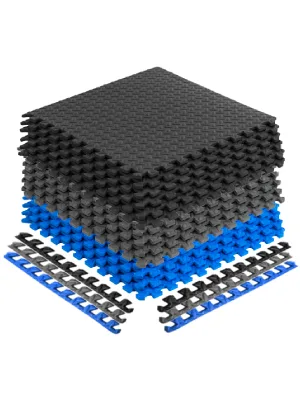 ProsourceFit Puzzle Exercise Mat , EVA Foam Interlocking Tiles Protective Flooring for Gym Equipment and Cushion for Workouts Black 1/2" Thick 24 Square Feet - cap barbell cross fit we sell mats fitness ProSource