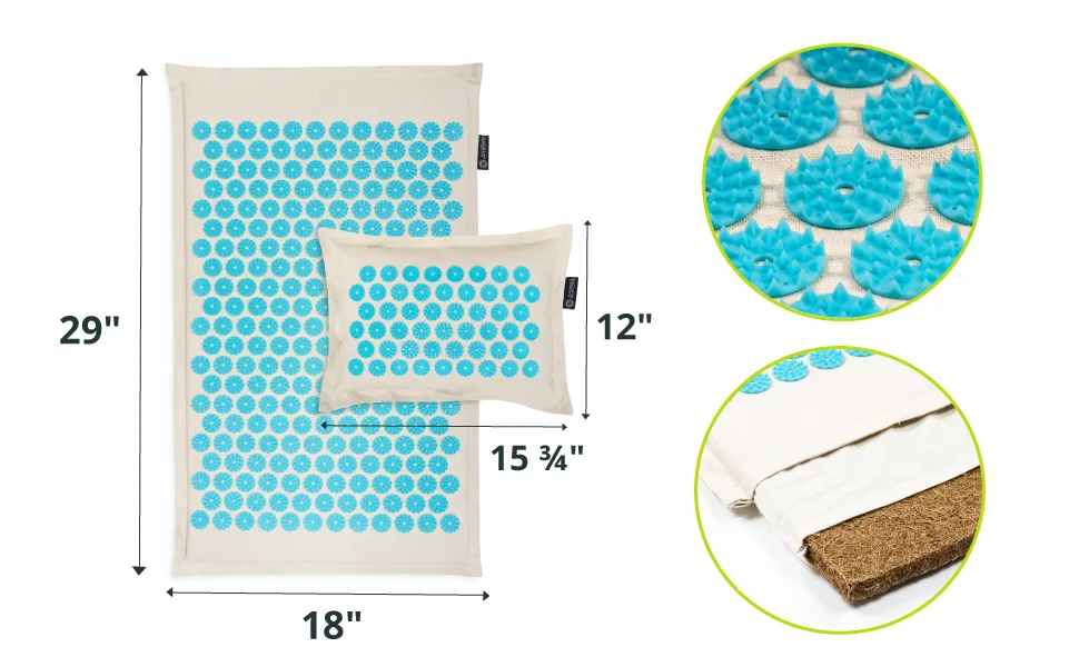 ProsourceFit Ki Acupressure Mat and Pillow Set with 100% Natural Linen for Back/Neck Pain Relief and Muscle Relaxation Sand Dunes - Pressure point relief, acupressure bed, acupressure therapy, acupressure foot mat