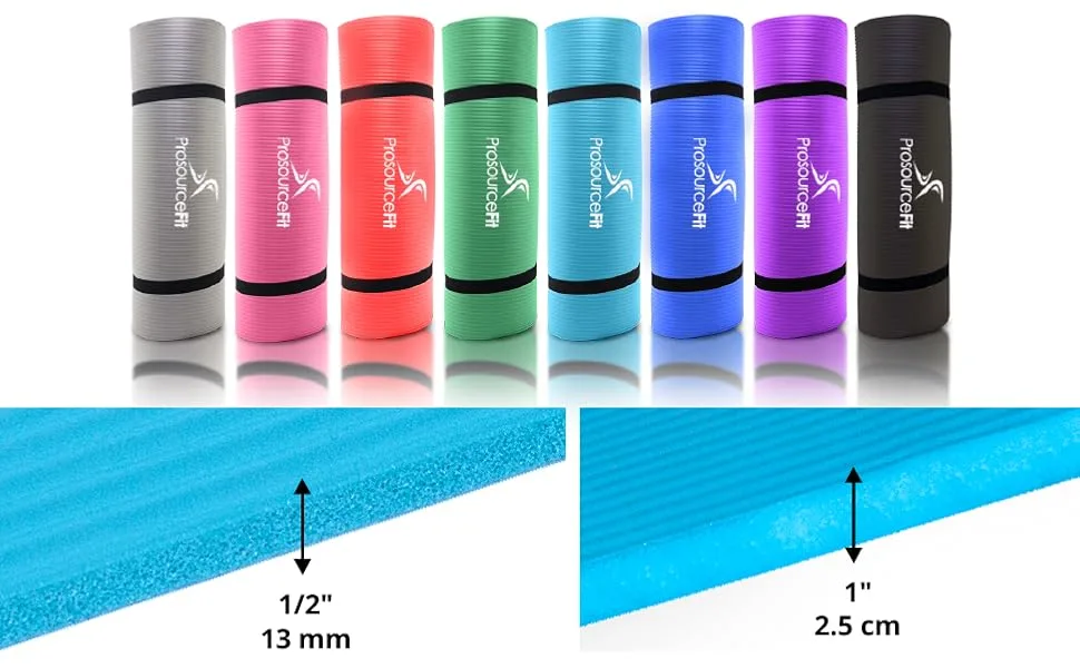 ProsourceFit Extra Thick Yoga Pilates Exercise mat Blue 1/2" - aqua blue purple black grey pink red green yoga mats