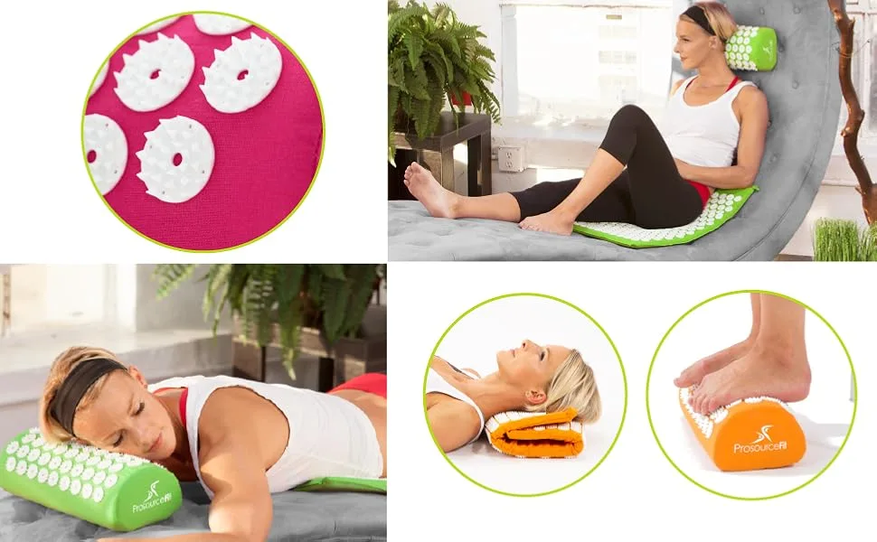 ProsourceFit Acupressure Mat and Pillow Set for Back/Neck Pain Relief and Muscle Relaxation Gray/White - Pressure point relief, acupressure bed, acupressure therapy