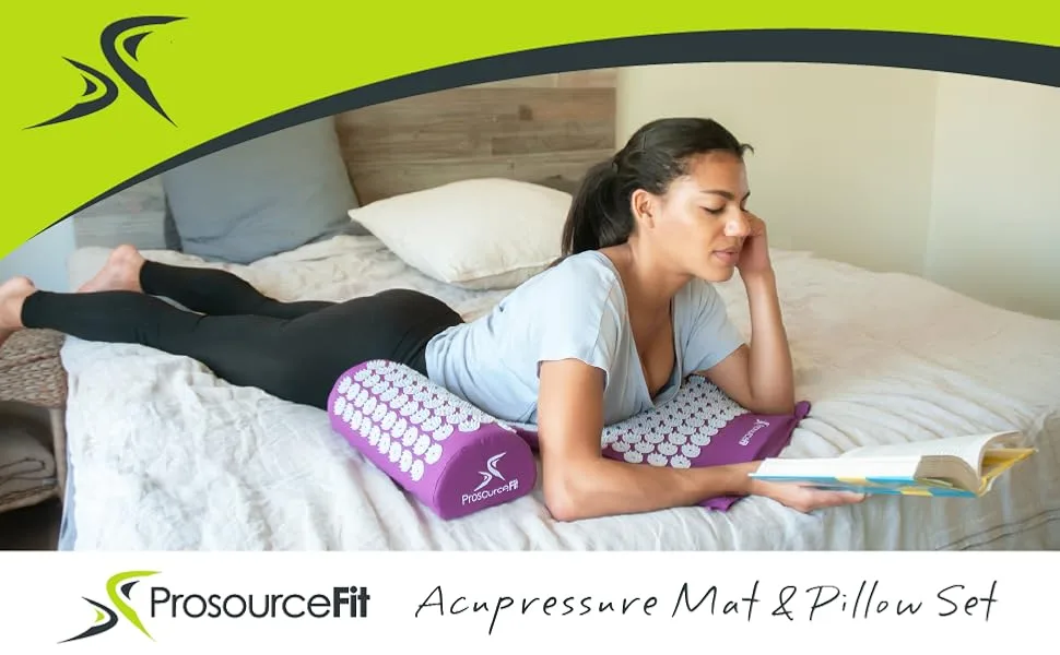 ProsourceFit Acupressure Mat and Pillow Set for Back/Neck Pain Relief and Muscle Relaxation Gray/White - PrsourceFit Acupressure Mat and Pillow Set