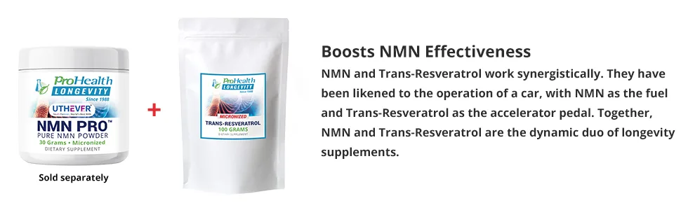 ProHealth Longevity Bulk Micronized Trans Resveratrol Powder 100 Grams - Pure Pharmaceutical Grade, 1000 mg per Scoop, Superior Absorption and Bioavailability - nmn trans resveratrol