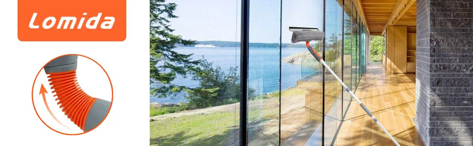 Professional Window Squeegee Cleaner, 2 in 1 Shower Squeegee with Extension Pole, 62 Telescopic Window Washing Equipment with Bendable Head, Glass Cleaning Tools for Indoor/Outdoor High Window - product information 1
